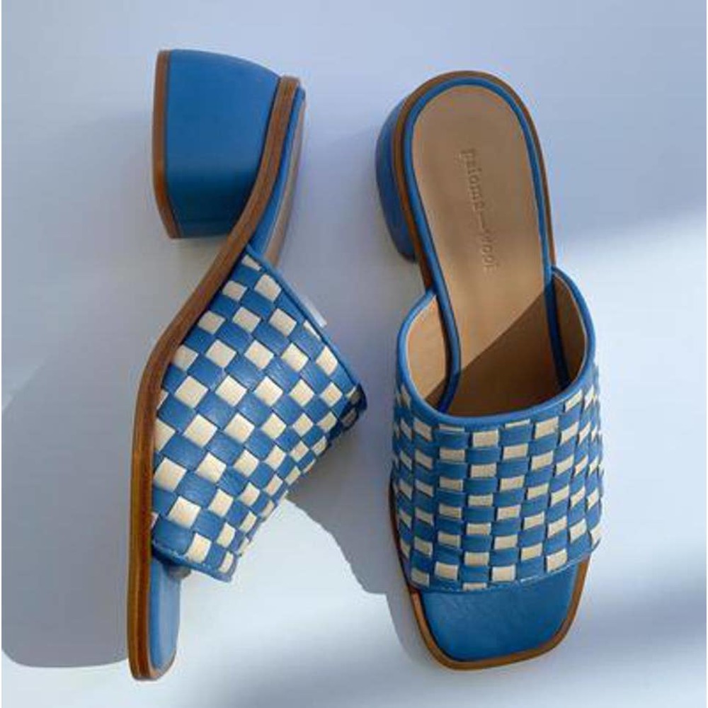 Paloma Wool Blue Checkerboard Chess Sandal Size 37 (US 7)